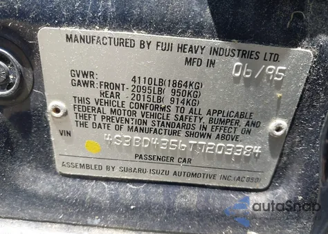 1996 Subaru Legacy L from USA, damaged, VIN 4S3BD4356T7203384